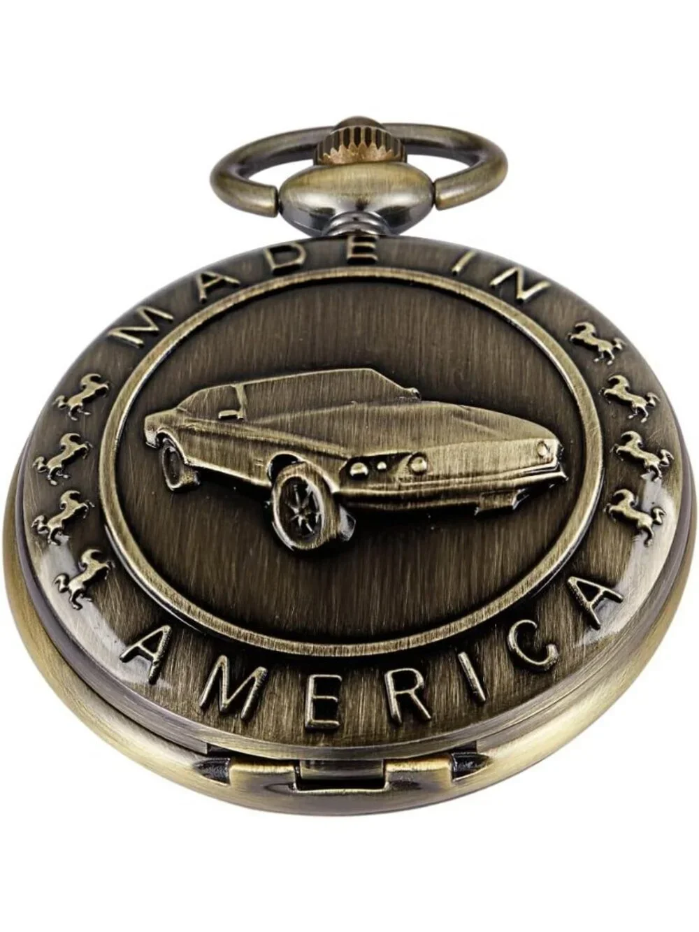 Men's Brown Analog Quartz Car Shape Pendant Necklace Round Case Pocket Watch